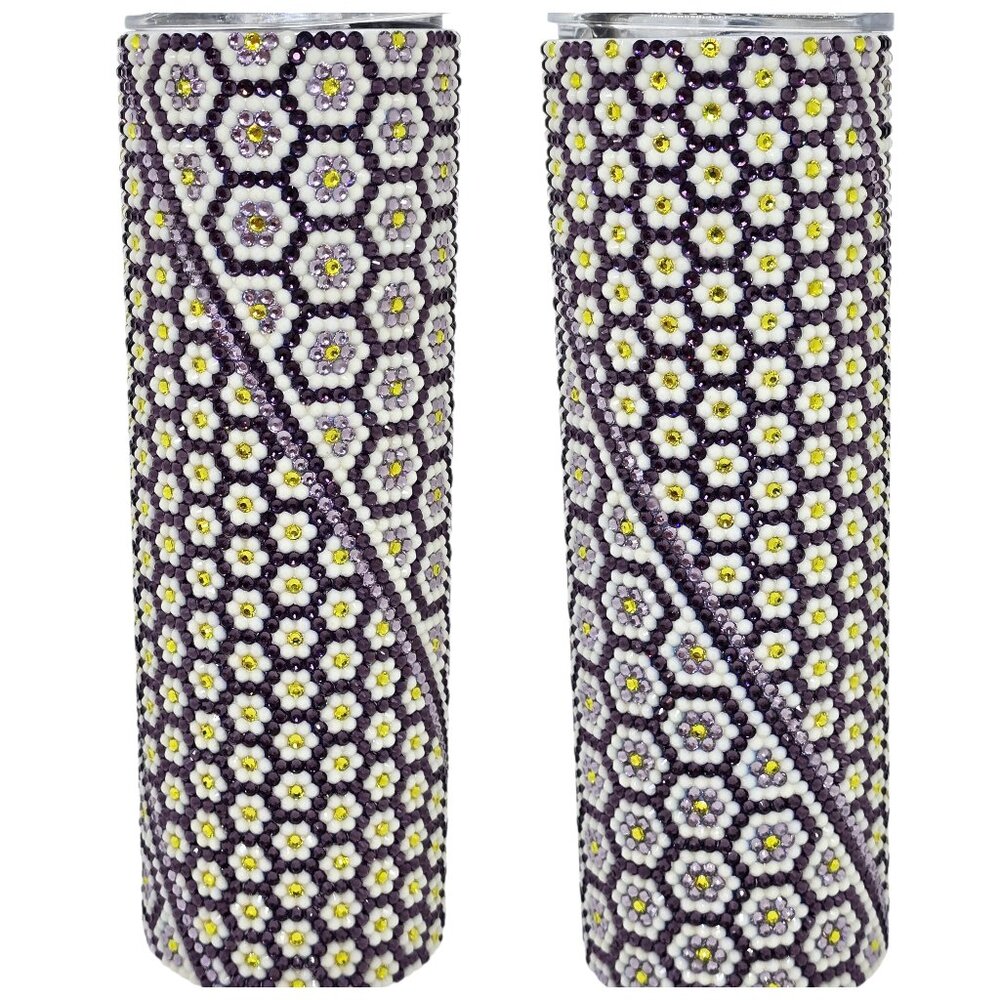 30oz Rhinestone Tumbler Purple Daisy Chain